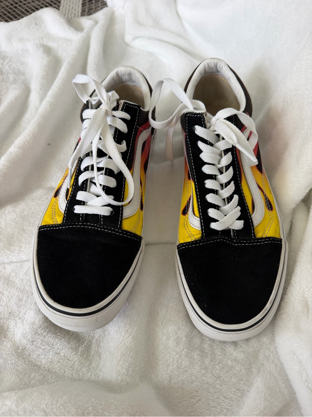 Vans Black Sneakers with Yellow & Red Flame Side Stripe